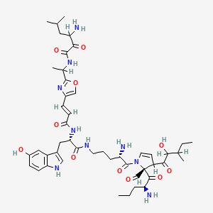 molecular formula C47H65N9O11 B1670760 3-amino-N-[1-[4-[(E)-3-[[(2S)-1-[[(4S)-4-amino-5-[(2S)-2-[(2S)-2-aminopentanoyl]-2-formyl-3-(2-hydroxy-3-methylpentanoyl)-3H-pyrrol-1-yl]-5-oxopentyl]amino]-3-(5-hydroxy-1H-indol-3-yl)-1-oxopropan-2-yl]amino]-3-oxoprop-1-enyl]-1,3-oxazol-2-yl]ethyl]-5-methyl-2-oxohexanamide CAS No. 155547-93-6