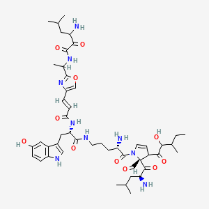 molecular formula C48H67N9O11 B1670761 3-amino-N-[1-[4-[(E)-3-[[(2S)-1-[[(4S)-4-amino-5-[(2S)-2-[(2S)-2-amino-4-methylpentanoyl]-2-formyl-3-(2-hydroxy-3-methylpentanoyl)-3H-pyrrol-1-yl]-5-oxopentyl]amino]-3-(5-hydroxy-1H-indol-3-yl)-1-oxopropan-2-yl]amino]-3-oxoprop-1-enyl]-1,3-oxazol-2-yl]eth CAS No. 155547-94-7