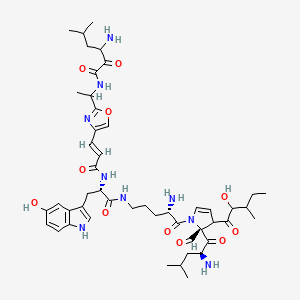 molecular formula C48H67N9O11 B1670761 3-amino-N-[1-[4-[(E)-3-[[(2S)-1-[[(4S)-4-amino-5-[(2S)-2-[(2S)-2-amino-4-methylpentanoyl]-2-formyl-3-(2-hydroxy-3-methylpentanoyl)-3H-pyrrol-1-yl]-5-oxopentyl]amino]-3-(5-hydroxy-1H-indol-3-yl)-1-oxopropan-2-yl]amino]-3-oxoprop-1-enyl]-1,3-oxazol-2-yl]ethyl]-5-methyl-2-oxohexanamide CAS No. 155547-94-7