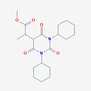 molecular formula C20H30N2O5 B167078 Methyl 2-(1,3-dicyclohexyl-2,4,6-trioxo-1,3-diazinan-5-yl)propanoate CAS No. 129750-90-9