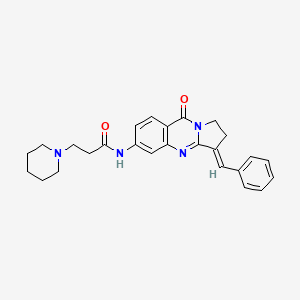 molecular formula C26H28N4O2 B1670801 (E)-N-(3-Benzylidene-9-oxo-1,2,3,9-tetrahydropyrrolo[2,1-b]quinazolin-6-yl)-3-(piperidin-1-yl)propanamide CAS No. 90263-34-6