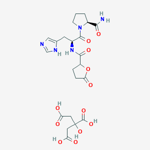 molecular formula C22H29N5O12 B1670839 2-hydroxypropane-1,2,3-tricarboxylic acid;(2S)-1-[(2S)-3-(1H-imidazol-5-yl)-2-[(5-oxooxolane-2-carbonyl)amino]propanoyl]pyrrolidine-2-carboxamide CAS No. 77026-81-4
