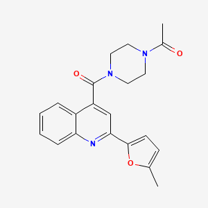 molecular formula C21H21N3O3 B1671009 1-{4-[2-(5-Methylfuran-2-yl)quinoline-4-carbonyl]piperazin-1-yl}ethan-1-one CAS No. 1031195-19-3