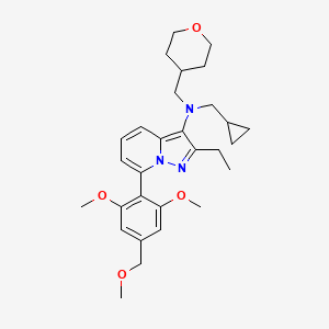 molecular formula C29H39N3O4 B1671012 N-(cyclopropylmethyl)-7-[2,6-dimethoxy-4-(methoxymethyl)phenyl]-2-ethyl-N-(oxan-4-ylmethyl)pyrazolo[1,5-a]pyridin-3-amine CAS No. 685885-75-0