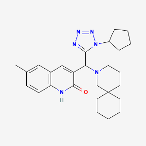 molecular formula C27H36N6O B1671015 3-[2-azaspiro[5.5]undecan-2-yl-(1-cyclopentyltetrazol-5-yl)methyl]-6-methyl-1H-quinolin-2-one CAS No. 459853-10-2