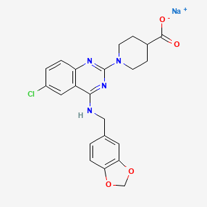 molecular formula C22H20ClN4NaO4 B1671016 Sodium;1-[4-(1,3-benzodioxol-5-ylmethylamino)-6-chloroquinazolin-2-yl]piperidine-4-carboxylate CAS No. 150452-18-9