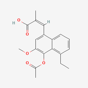 B1671020 3-(4-(Acetyloxy)-5-ethyl-3-methoxy-1-naphthalenyl)-2-methyl-2-propenoic acid CAS No. 131420-91-2