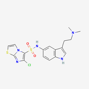 molecular formula C17H18ClN5O2S2 B1671027 N-(3-(2-Dimethylaminoethyl)-1H-indol-5-yl)-6-chloroimidazo(2,1-b)thiazole-5-sulfonamide CAS No. 528859-04-3