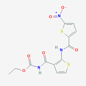 molecular formula C13H11N3O6S2 B1671031 Ethyl (2-(5-nitrothiophene-2-carboxamido)thiophene-3-carbonyl)carbamate CAS No. 864941-31-1