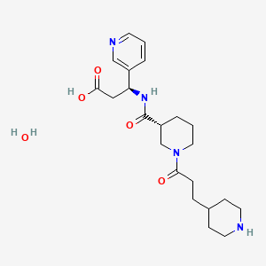 molecular formula C22H34N4O5 B1671160 (S)-beta-((R)-1-(3-(4-Piperidyl)propionyl)nipecotamido)-3-pyridinepropionic acid, monohydrate CAS No. 221005-96-5