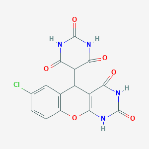 B1671193 5-(6-Chloro-2,4-dioxo-1,3,4,10-tetrahydro-2H-9-oxa-1,3-diaza-anthracen-10-yl)-pyrimidine-2,4,6-trione CAS No. 141266-44-6
