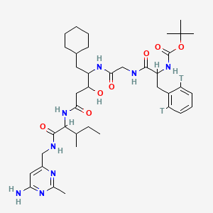 tert-butyl N-[1-[[2-[[5-[[1-[(6-amino-2-methylpyrimidin-4-yl)methylamino]-3-methyl-1-oxopentan-2-yl]amino]-1-cyclohexyl-3-hydroxy-5-oxopentan-2-yl]amino]-2-oxoethyl]amino]-3-(2,6-ditritiophenyl)-1-oxopropan-2-yl]carbamate