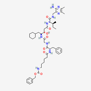 molecular formula C49H71N9O8 B1671209 benzyl N-[6-[[(2S)-1-[[2-[[(2S,3S)-5-[[(2S,3S)-1-[(3-amino-5,6-dimethylpyrazin-2-yl)methylamino]-3-methyl-1-oxopentan-2-yl]amino]-1-cyclohexyl-3-hydroxy-5-oxopentan-2-yl]amino]-2-oxoethyl]amino]-1-oxo-3-phenylpropan-2-yl]amino]-6-oxohexyl]carbamate CAS No. 126657-82-7