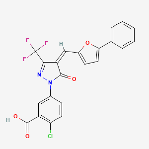 molecular formula C22H12ClF3N2O4 B1671232 2-chloro-5-[(4Z)-5-oxo-4-[(5-phenylfuran-2-yl)methylidene]-3-(trifluoromethyl)pyrazol-1-yl]benzoic acid CAS No. 496807-64-8