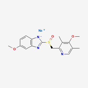 molecular formula C17H18N3NaO3S B1671259 Sodium (S)-6-methoxy-2-(((4-methoxy-3,5-dimethylpyridin-2-yl)methyl)sulfinyl)benzo[d]imidazol-1-ide CAS No. 161796-78-7