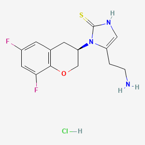 molecular formula C14H16ClF2N3OS B1671330 (R)-5-(2-aminoethyl)-1-(6,8-difluorochroman-3-yl)-1,3-dihydroimidazole-2-thione hydrochloride CAS No. 677773-32-9