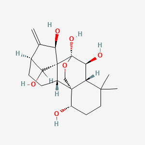 molecular formula C20H30O6 B1671336 (1S,2S,5S,7R,8R,9S,10S,11R,15S)-12,12-Dimethyl-6-methylidene-17-oxapentacyclo[7.6.2.15,8.01,11.02,8]octadecane-7,9,10,15,18-pentol CAS No. 28957-06-4