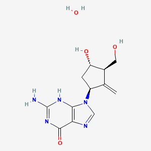 molecular formula C12H17N5O4 B1671360 9-[4-Hydroxy-3-(hydroxymethyl)-2-methylidenecyclopentyl]-2-imino-3,9-dihydro-2H-purin-6-ol--water (1/1) CAS No. 209216-23-9