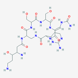 molecular formula C25H43N13O10 B1671363 3,6-diamino-N-[(6Z)-3-(2-amino-1,4,5,6-tetrahydropyrimidin-6-yl)-6-[(carbamoylamino)methylidene]-9,12-bis(hydroxymethyl)-2,5,8,11,14-pentaoxo-1,4,7,10,13-pentazacyclohexadec-15-yl]-4-hydroxyhexanamide CAS No. 33103-22-9