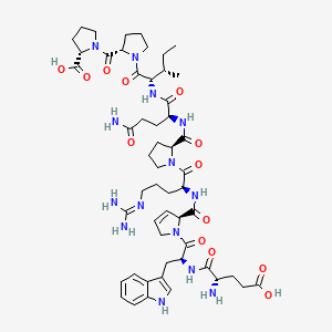 (2S)-1-[(2S)-1-[(2S,3S)-2-[[(2S)-5-Amino-2-[[(2S)-1-[(2S)-2-[[(2S)-1-[(2S)-2-[[(2S)-2-amino-4-carboxybutanoyl]amino]-3-(1H-indol-3-yl)propanoyl]-2,5-dihydropyrrole-2-carbonyl]amino]-5-(diaminomethylideneamino)pentanoyl]pyrrolidine-2-carbonyl]amino]-5-oxopentanoyl]amino]-3-methylpentanoyl]pyrrolidine-2-carbonyl]pyrrolidine-2-carboxylic acid