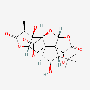 molecular formula C20H24O10 B1671515 8-Tert-butyl-6,9,17-trihydroxy-16-methyl-2,4,14,19-tetraoxahexacyclo[8.7.2.01,11.03,7.07,11.013,17]nonadecane-5,15,18-trione CAS No. 107438-79-9