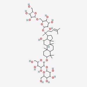 2-[2-[[17-[2-[6-[[3,4-dihydroxy-5-(hydroxymethyl)oxolan-2-yl]oxymethyl]-3,4,5-trihydroxyoxan-2-yl]oxy-6-methylhept-5-en-2-yl]-12-hydroxy-4,4,8,10,14-pentamethyl-2,3,5,6,7,9,11,12,13,15,16,17-dodecahydro-1H-cyclopenta[a]phenanthren-3-yl]oxy]-4,5-dihydroxy-6-(hydroxymethyl)oxan-3-yl]oxy-6-(hydroxymethyl)oxane-3,4,5-triol