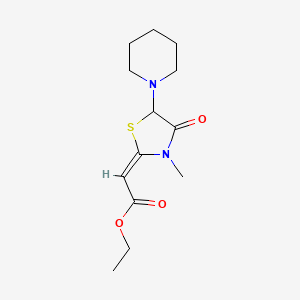 molecular formula C13H20N2O3S B1671767 Ethyl 2-(3-methyl-4-oxo-5-piperidin-1-yl-1,3-thiazolidin-2-ylidene)acetate CAS No. 73-09-6