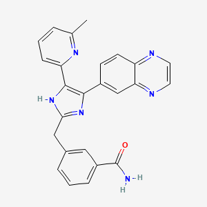 molecular formula C25H20N6O B1671810 苯甲酰胺，3-((4-(6-甲基-2-吡啶基)-5-(6-喹喔啉基)-1H-咪唑-2-基)甲基)- CAS No. 868612-83-3