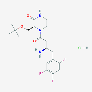molecular formula C19H27ClF3N3O3 B1671823 (R)-4-((R)-3-amino-4-(2,4,5-trifluorophenyl)butanoyl)-3-(tert-butoxymethyl)piperazin-2-one hydrochloride CAS No. 1246960-27-9