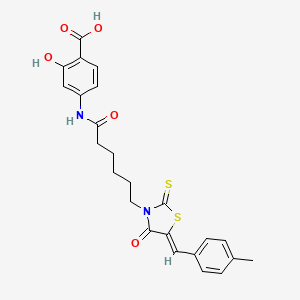 (Z)-2-hydroxy-4-(6-(5-(4-methylbenzylidene)-4-oxo-2-thioxothiazolidin-3-yl)hexanamido)benzoic acid