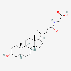 molecular formula C26H43NO4 B1671914 2-[[(4R)-4-[(3R,5R,8R,9S,10S,13R,14S,17R)-3-hydroxy-10,13-dimethyl-2,3,4,5,6,7,8,9,11,12,14,15,16,17-tetradecahydro-1H-cyclopenta[a]phenanthren-17-yl]pentanoyl]amino]acetic acid CAS No. 474-74-8