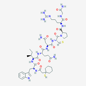 molecular formula C50H75N15O11S2 B167194 Oxytocin, beta mercapto-beta,beta-cyclopentamethylenepropionic acid-trp(2)-arg(8)- CAS No. 133851-41-9