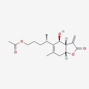 molecular formula C17H24O5 B1672007 3-[(3aS,4R,5R,8aR)-4-hydroxy-5,7-dimethyl-3-methylidene-2-oxo-4,5,8,8a-tetrahydro-3aH-cyclohepta[b]furan-6-yl]propyl acetate CAS No. 33627-41-7