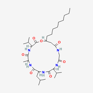 molecular formula C33H59N5O7 B1672194 6-Methyl-9-(2-methylpropyl)-19-nonyl-3,12-di(propan-2-yl)-1-oxa-4,7,10,13,16-pentazacyclononadecane-2,5,8,11,14,17-hexone CAS No. 10409-85-5
