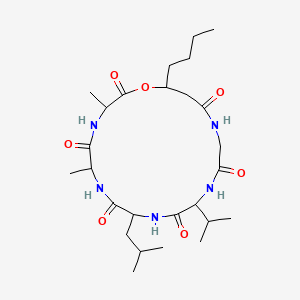 molecular formula C26H45N5O7 B1672197 19-Butyl-3,6-dimethyl-9-(2-methylpropyl)-12-propan-2-yl-1-oxa-4,7,10,13,16-pentazacyclononadecane-2,5,8,11,14,17-hexone CAS No. 80111-97-3