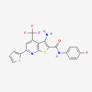 molecular formula C19H11F4N3OS2 B1672318 3-amino-N-(4-fluorophenyl)-6-(2-thienyl)-4-(trifluoromethyl)thieno[2,3-b]pyridine-2-carboxamide CAS No. 313380-27-7