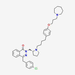 molecular formula C39H49ClN4O2 B1672344 1(2H)-Phthalazinone, 4-((4-chlorophenyl)methyl)-2-(((2R)-1-(4-(4-(3-(hexahydro-1H-azepin-1-yl)propoxy)phenyl)butyl)-2-pyrrolidinyl)methyl)- CAS No. 955359-72-5