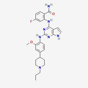 molecular formula C28H32FN7O2 B1672350 4-fluoro-2-[(2-{[2-methoxy-4-(1-propylpiperidin-4-yl)phenyl]amino}-7H-pyrrolo[2,3-d]pyrimidin-4-yl)amino]benzamide CAS No. 1116234-91-3