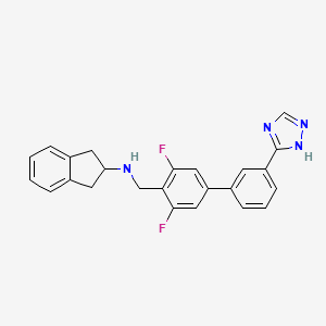 molecular formula C24H20F2N4 B1672355 [1,1'-Biphenyl]-4-methanamine, N-(2,3-dihydro-1H-inden-2-yl)-3,5-difluoro-3'-(1H-1,2,4-triazol-5-yl)- CAS No. 1007573-18-3