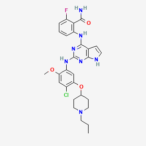 molecular formula C28H31ClFN7O3 B1672359 2-{[2-({4-chloro-2-methoxy-5-[(1-propylpiperidin-4-yl)oxy]phenyl}amino)-7H-pyrrolo[2,3-d]pyrimidin-4-yl]amino}-6-fluorobenzamide CAS No. 1123162-72-0