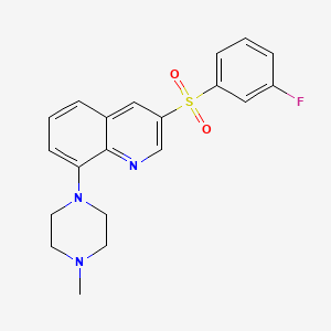 molecular formula C20H20FN3O2S B1672366 Quinoline, 3-((3-fluorophenyl)sulfonyl)-8-(4-methyl-1-piperazinyl)- CAS No. 607742-80-3