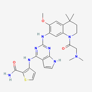 molecular formula C27H32N8O3S B1672367 3-[(2-{[1-(N,N-Dimethylglycyl)-6-Methoxy-4,4-Dimethyl-1,2,3,4-Tetrahydroquinolin-7-Yl]amino}-7h-Pyrrolo[2,3-D]pyrimidin-4-Yl)amino]thiophene-2-Carboxamide CAS No. 1123163-20-1