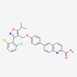 molecular formula C29H22Cl2N2O4 B1672370 6-(4-{[3-(2,6-Dichlorophenyl)-5-(1-Methylethyl)isoxazol-4-Yl]methoxy}phenyl)quinoline-2-Carboxylic Acid CAS No. 1020567-30-9