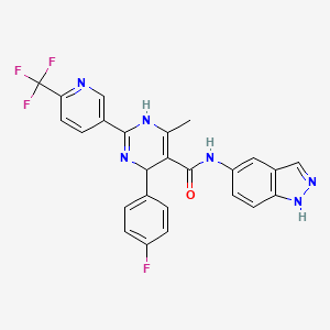molecular formula C25H18F4N6O B1672379 4-(4-fluorophenyl)-N-(1H-indazol-5-yl)-6-methyl-2-(6-(trifluoromethyl)pyridin-3-yl)-1,4-dihydropyrimidine-5-carboxamide CAS No. 874119-13-8