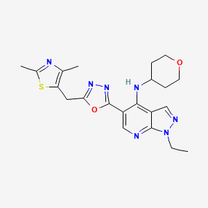 molecular formula C21H25N7O2S B1672383 1H-Pyrazolo(3,4-b)pyridin-4-amine, 5-(5-((2,4-dimethyl-5-thiazolyl)methyl)-1,3,4-oxadiazol-2-yl)-1-ethyl-n-(tetrahydro-2H-pyran-4-yl)- CAS No. 720704-34-7