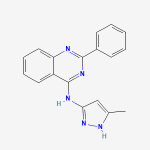 molecular formula C18H15N5 B1672387 N-(5-methyl-1H-pyrazol-3-yl)-2-phenylquinazolin-4-amine CAS No. 404828-08-6