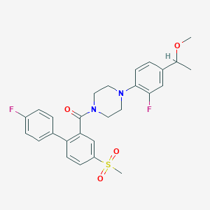 molecular formula C27H28F2N2O4S B1672390 [4-[2-Fluoro-4-(1-methoxyethyl)phenyl]piperazin-1-yl]-[2-(4-fluorophenyl)-5-methylsulfonylphenyl]methanone CAS No. 909416-67-7