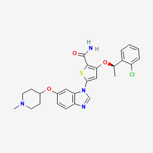 molecular formula C26H27ClN4O3S B1672393 3-[(1R)-1-(2-chlorophenyl)ethoxy]-5-[6-(1-methylpiperidin-4-yl)oxybenzimidazol-1-yl]thiophene-2-carboxamide CAS No. 929095-23-8