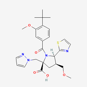 molecular formula C26H32N4O5S B1672395 D-Proline, 1-(4-(1,1-dimethylethyl)-3-methoxybenzoyl)-4-(methoxymethyl)-2-(1H-pyrazol-1-ylmethyl)-5-(2-thiazolyl)-, (4R,5S)-rel- CAS No. 885264-71-1