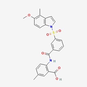 molecular formula C25H22N2O6S B1672399 Benzoic acid, 2-((3-((5-methoxy-4-methyl-1H-indol-1-yl)sulfonyl)benzoyl)amino)-5-methyl- CAS No. 1067214-81-6